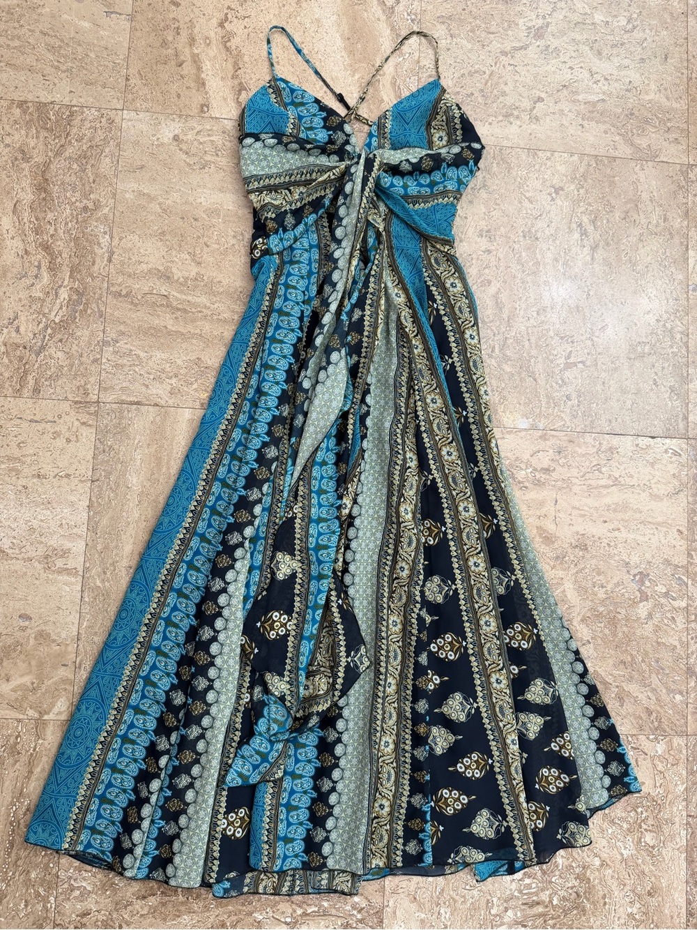 Forever 21 Teal and Black Patterned Maxi Dress